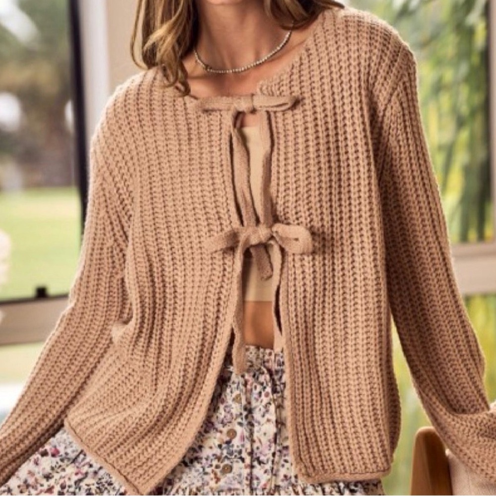 Beige Tie Cardigan